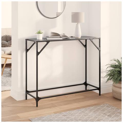 Tavolino Consolle Con Piano In Vetro Nero 98x35x81cm In Acciaio - Foto 1