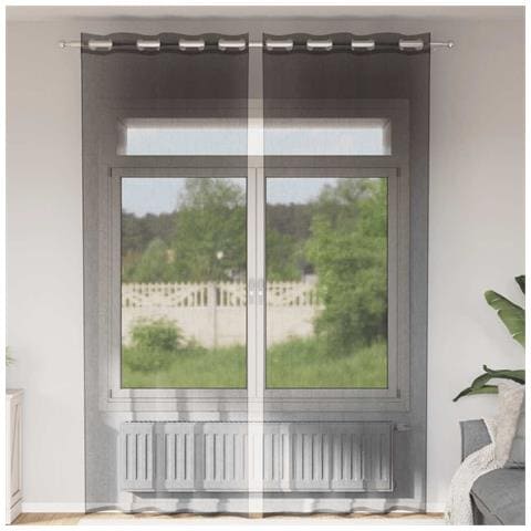 Tende In Voile Con Occhielli 2 Pz Nero 140x300 Cm - Foto 1