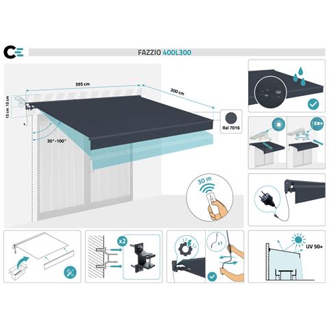 Tenda Da Sole Motorizzata Semicassonata Fazzio 4x3m Grigia - Foto 7