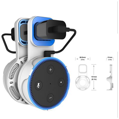 Supporto Da Parete Minimalista Per Amazon Echo Dot (gen 2) Con Cavo Integrato 8x3x15 Cm. Colore Bianco - Foto 2