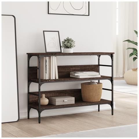 Tavolino Consolle Rovere Marrone 100x32x75 Cm Legno Multistrato - Foto 2