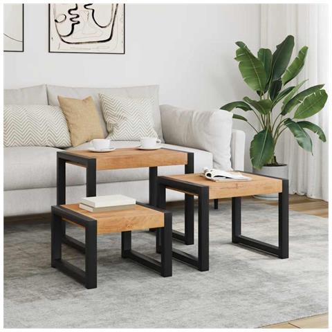 Tavolini A Incastro 3 Pz In Legno Massello Di Pino - Foto 8