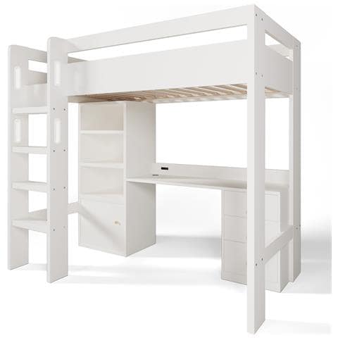 Letto A Soppalco 90×200 Cm, Letto Per Bambini Con Scrivania Usb-c, Letto Singolo, Senza Materasso - Foto 4
