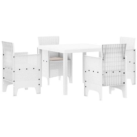 Set da pranzo da giardino 5 pezzi con cuscini Bianco Polyrattan - Foto 1
