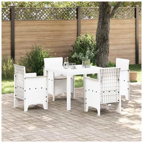 Set da pranzo da giardino 5 pezzi con cuscini Bianco Polyrattan - Foto 2