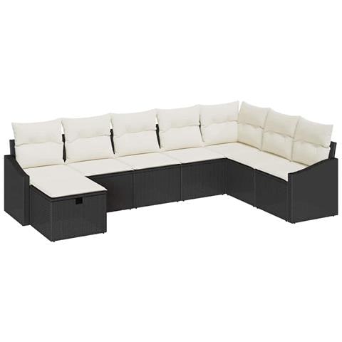 Set di divani da giardino a 8 pezzi con cuscini in rattan sintetico nero - Foto 1