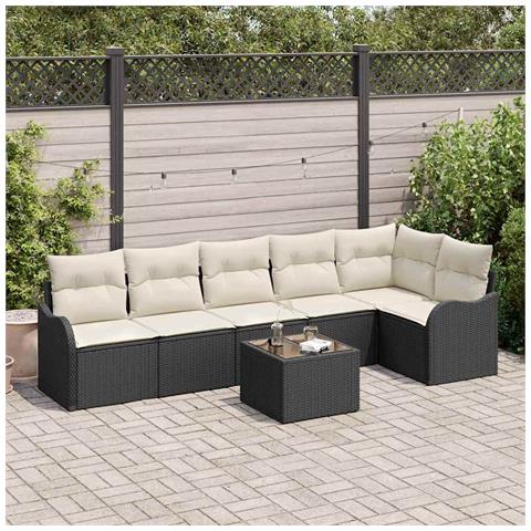 Set Divano da Giardino da 6 Pezzi con Cuscini Polyrattan Marrone, Divano da Giardino da 2 Posti con Storage e Cuscini Polyrattan Nero - Foto 2