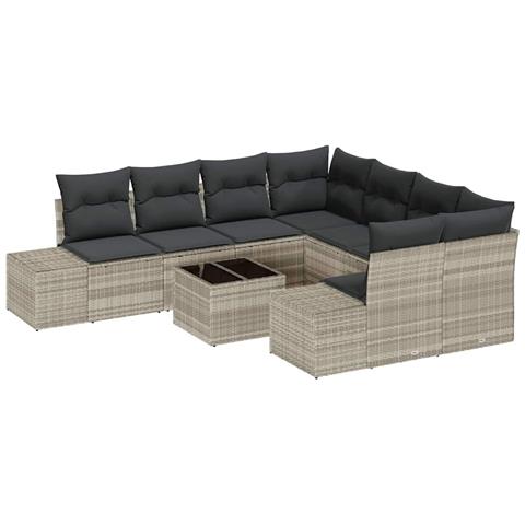 Set Divano Giardino 9 Pezzi con Cuscini Grigio Chiaro Rattan - Foto 1