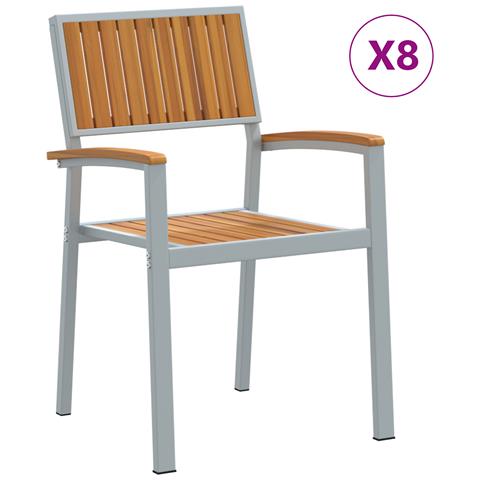 Sedie da Giardino Impilabili 8 pcs Acciaio Grigio e Legno Massello di Acacia - Foto 1