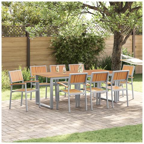 Sedie da Giardino Impilabili 8 pcs Acciaio Grigio e Legno Massello di Acacia - Foto 2