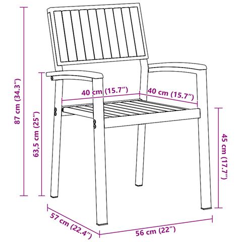 Sedie da Giardino Impilabili 8 pcs Acciaio Grigio e Legno Massello di Acacia - Foto 9
