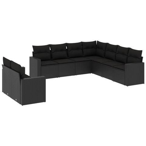 Set Divani da Giardino 9 pz con Cuscini Nero in Polyrattan - Foto 1