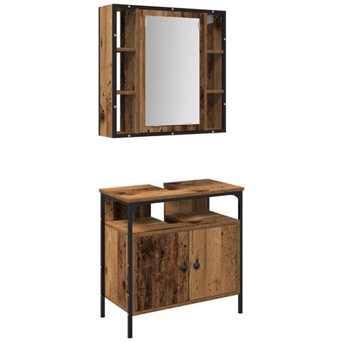 Set di Mobili da Bagno 2 Pezzi in Legno Vecchio in Legno Ingegnerizzato - Foto 1