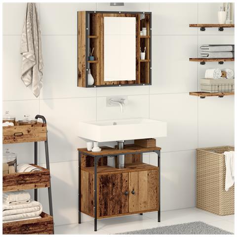 Set di Mobili da Bagno 2 Pezzi in Legno Vecchio in Legno Ingegnerizzato - Foto 2