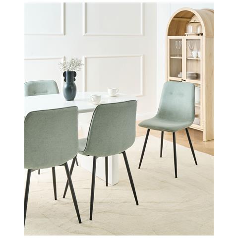 Set Di 4 Sedie Da Pranzo Tuscola Tessuto Verde Chiaro - Foto 1