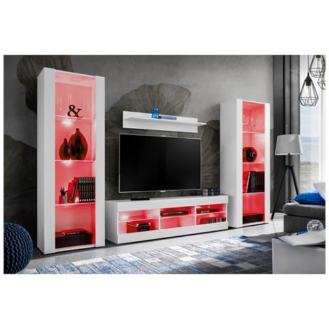 Komodee, Set di mobili porta TV Tivoli Grande RTV, Bianco, LED RGB, Larghezza 250 cm x Altezza 159 cm x Profondità 35 cm, Per soggiorno, Camera da letto - Foto 2