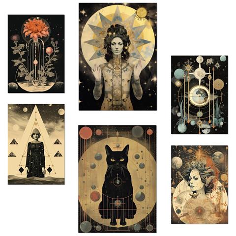 Set Di 6 Stampe Collage Surreale In Illustrazioni Di Design Mistico Ed Esoterico Per Donne Per Le Pareti Delle Stanze Della Tua Casa A3 & A4 Senza Cornice - Foto 1