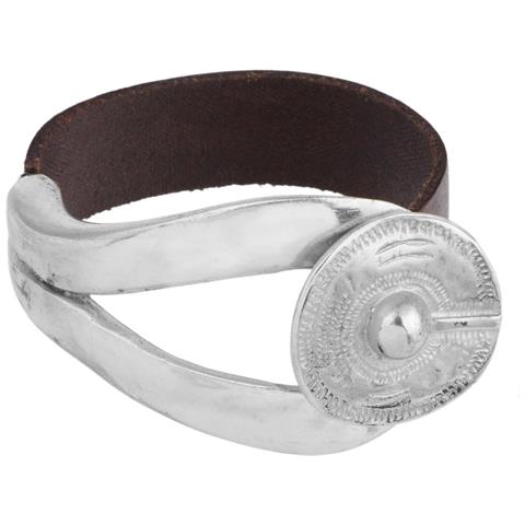 Bracciale Largo In Argento E Pelle Lewi In Argento Zamak - Foto 1
