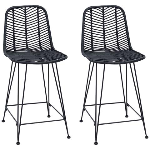 Sedia da Bar 2 pcs Nero 44,5 x 54,5 x 97,5 cm Rattan e Ferro - Foto 1