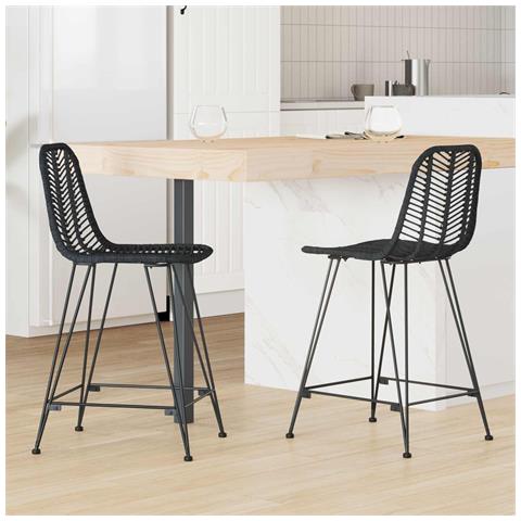 Sedia da Bar 2 pcs Nero 44,5 x 54,5 x 97,5 cm Rattan e Ferro - Foto 2