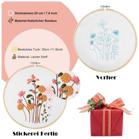 Kit Di Avvio Per Ricamo A Mano Fai Da Te - 3 Set Con Motivi Floreali, Cerchio E Strumenti - Foto 7