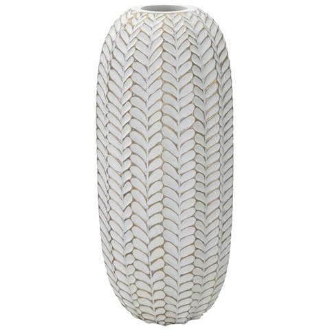 Vaso Leaf Bianco E Oro In Resina Texture A Foglie 18,5x46 Cm - Foto 1