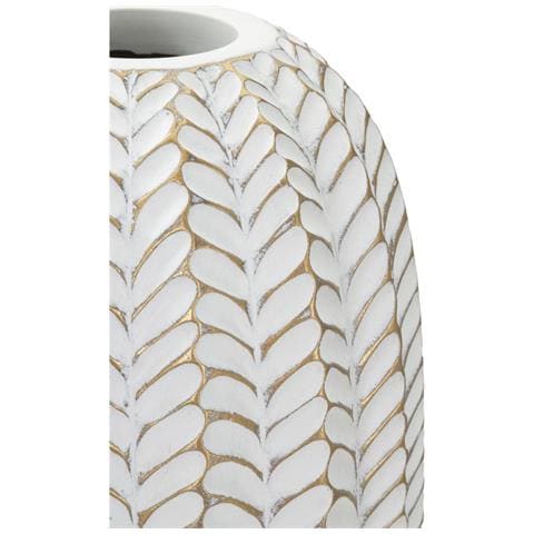 Vaso Leaf Bianco E Oro In Resina Texture A Foglie 18,5x46 Cm - Foto 2