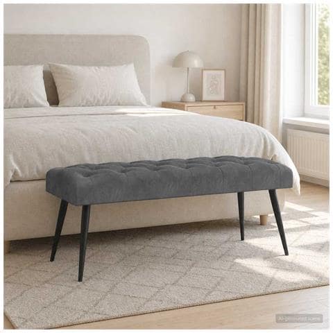 Panchina con bottoni imbottiti Grigio Scuro 110 x 40 x 46 cm - Foto 2