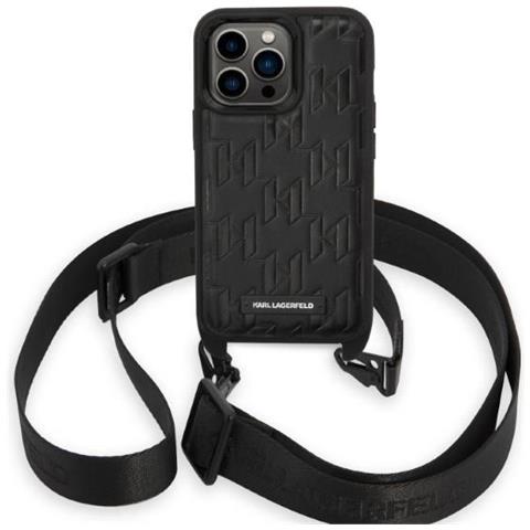 Karl Lagerfeld Klhcp14lstmmk Custodia Per Iphone 14 Pro 6,1 Nera /nera Con Placca Monogramma Logo Cinturino - Foto 1
