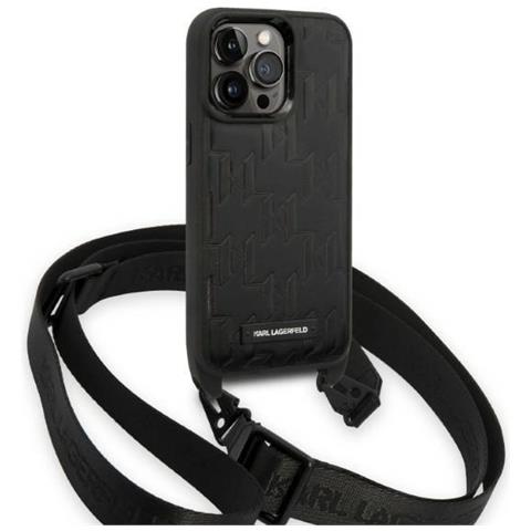 Karl Lagerfeld Klhcp14lstmmk Custodia Per Iphone 14 Pro 6,1 Nera /nera Con Placca Monogramma Logo Cinturino - Foto 2