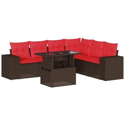 Set Divani da Giardino 7 pz con Cuscini Marrone in Polyrattan - Foto 1