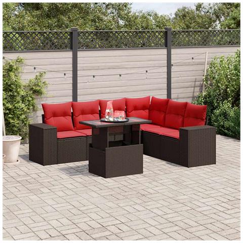 Set Divani da Giardino 7 pz con Cuscini Marrone in Polyrattan - Foto 2