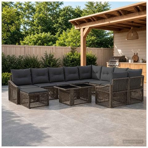 Set Divano da Giardino 11 pz Grigio e Grigio Scuro polyrattan - Foto 10