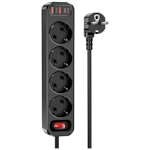 Prolunga 1.8 Metri Multipla 4 Schuko + 2 Usb 18w +1 Usbc 20w Carica Black Con Spina Schuko - Foto 1