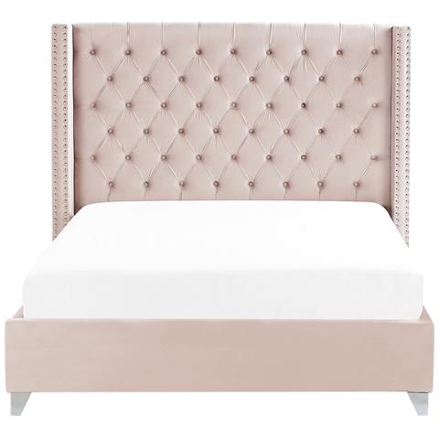 Letto Matrimoniale Velluto Rosa Pastello E Argento 180 X 200 Cm Lubbon - Foto 2