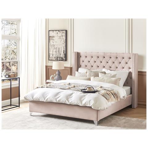 Letto Matrimoniale Velluto Rosa Pastello E Argento 180 X 200 Cm Lubbon - Foto 1