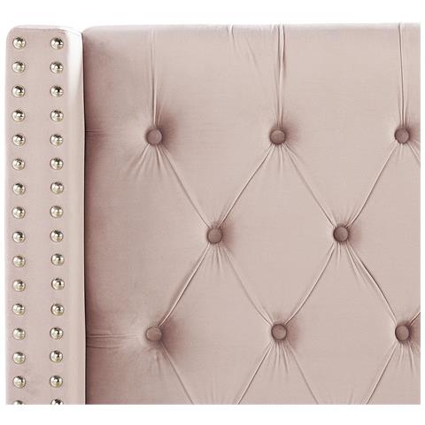 Letto Matrimoniale Velluto Rosa Pastello E Argento 180 X 200 Cm Lubbon - Foto 7