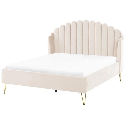 Letto Matrimoniale Velluto Beige 140 X 200 Cm Ambillou - Foto 2
