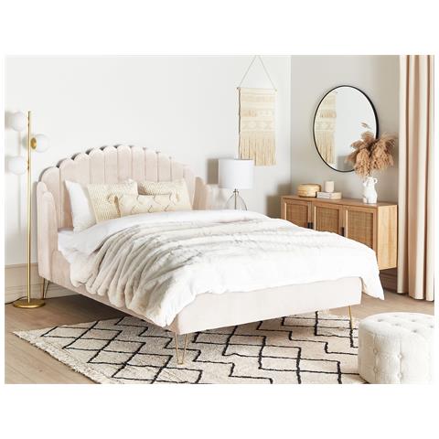 Letto Matrimoniale Velluto Beige 140 X 200 Cm Ambillou - Foto 1