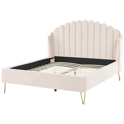 Letto Matrimoniale Velluto Beige 140 X 200 Cm Ambillou - Foto 8