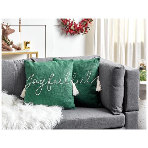 Set Di 2 Cuscini Elettaria Cotone 45 X 45 Cm Verde Modello Natalizio - Foto 1