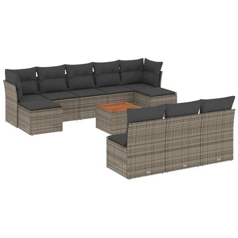 Set Divani da Giardino 11 pz con Cuscini in Polyrattan Grigio - Foto 1