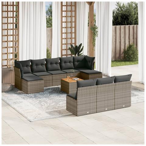 Set Divani da Giardino 11 pz con Cuscini in Polyrattan Grigio - Foto 2