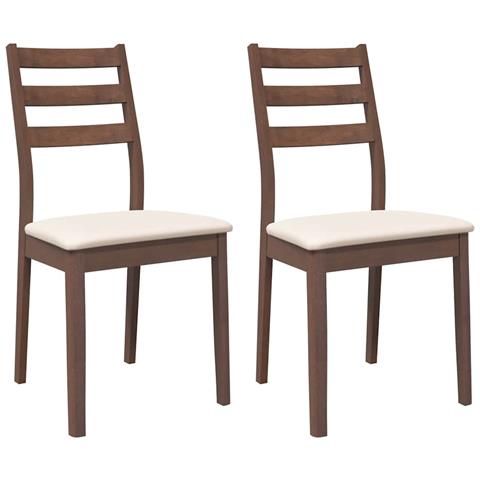 Sedie da Pranzo con Cuscini 2pz Marrone Legno Massello di Hevea - Foto 1