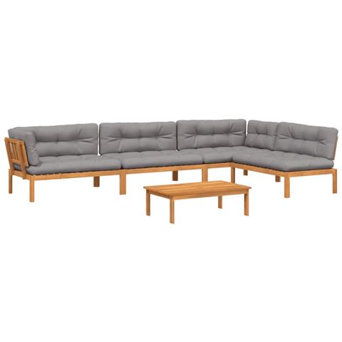 Set Divano Pallet Giardino 5pz Con Cuscini Massello Acacia - Foto 2