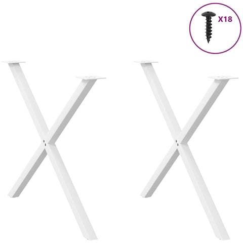Gambe Tavolo Pranzo Forma X 2pz Bianco 90x(72-73)cm Acciaio - Foto 3