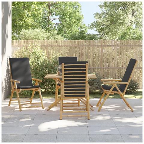 Lusso Casadino -  Sedie Da Giardino Reclinabili 4 Pz Cuscini Grigio Scuro Bambù - Foto 8