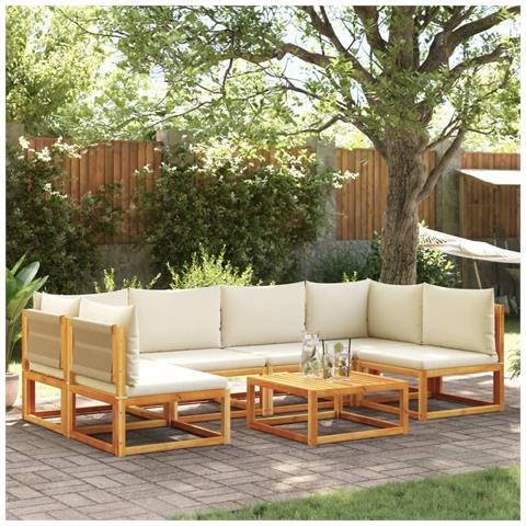 Lusso Casadino -  Set Divano Da Giardino 7 Pz Con Cuscini Legno Massello Acacia - Foto 8