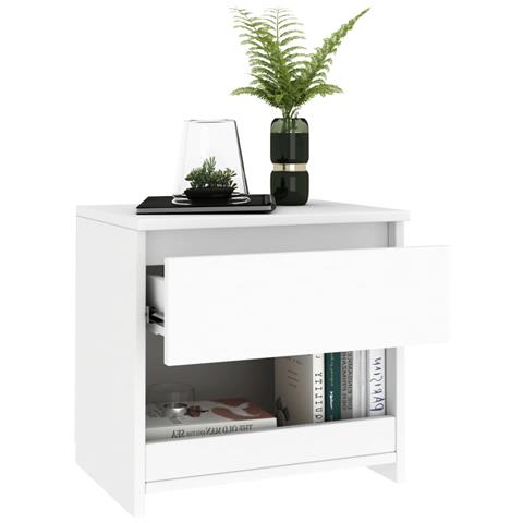 Comodino Bianco 40x30x39 Cm In Legno Ingegnerizzato - Foto 2