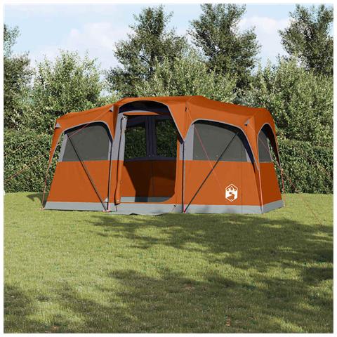 Tenda Familiare con Finestre Dome Grigia e Arancione Impermeabile per 10 Persone - Foto 2